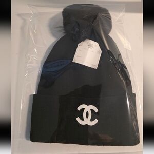 Black Knit Hat with Pom Pom